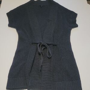 Banana Republic Black Tie-Front Short Sleeve Chunky Cardigan Cotton & Wool Blend
